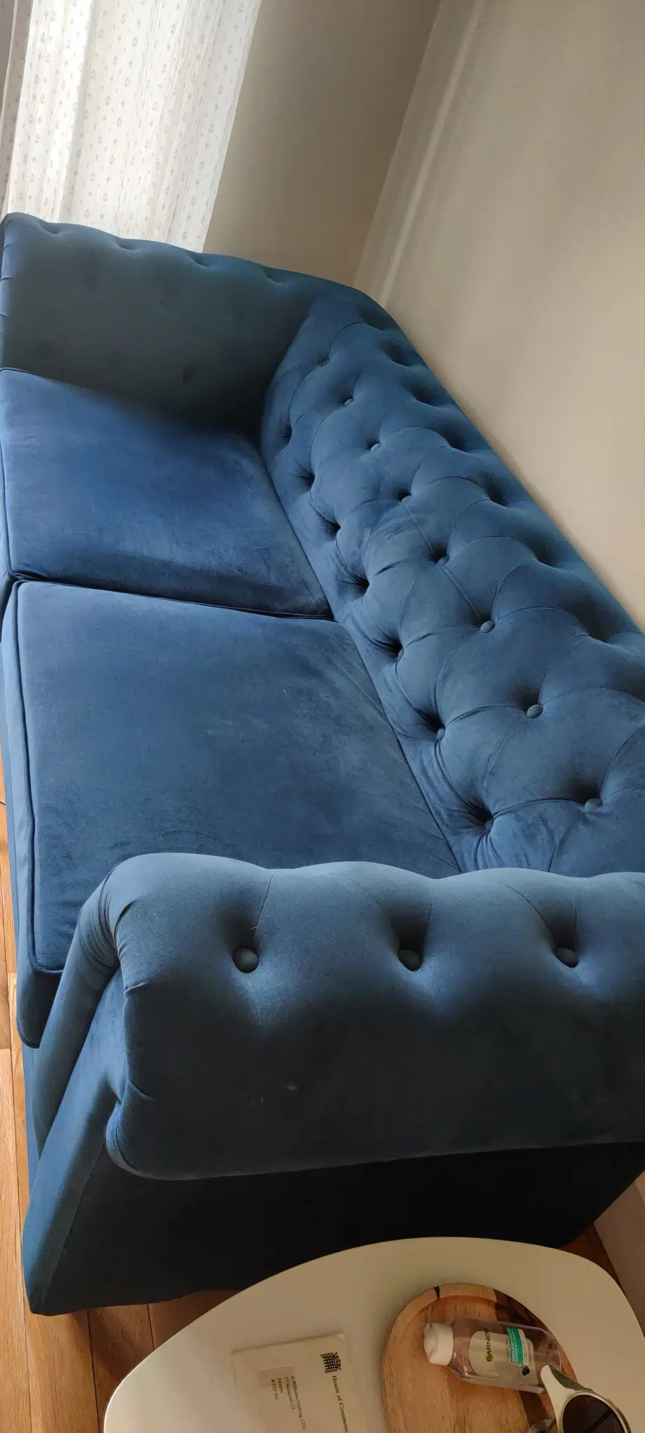 3 seater Chesterfield sofa, blue velvet