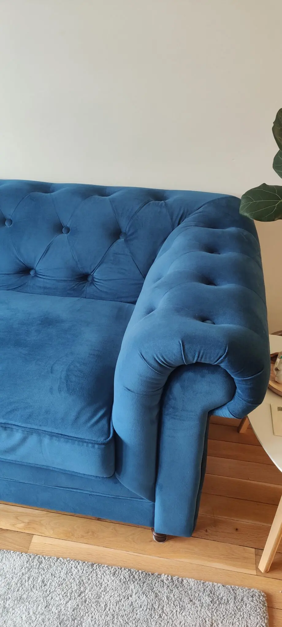 3 seater Chesterfield sofa, blue velvet