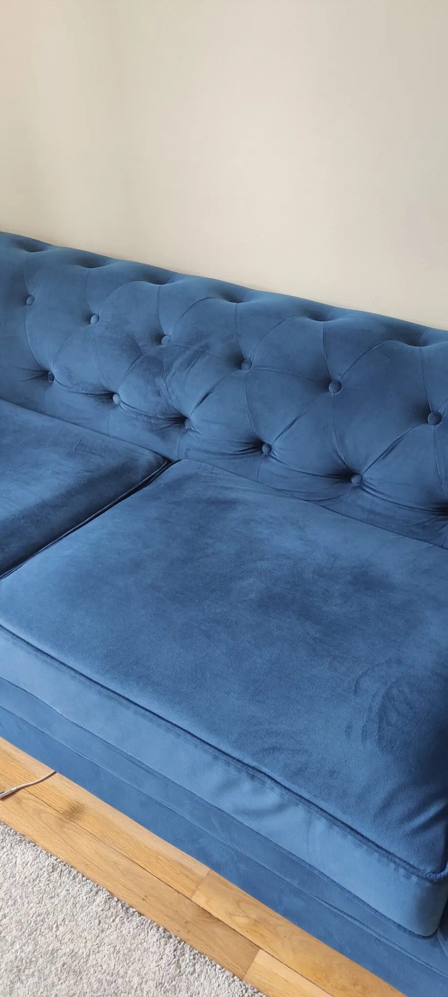 3 seater Chesterfield sofa, blue velvet