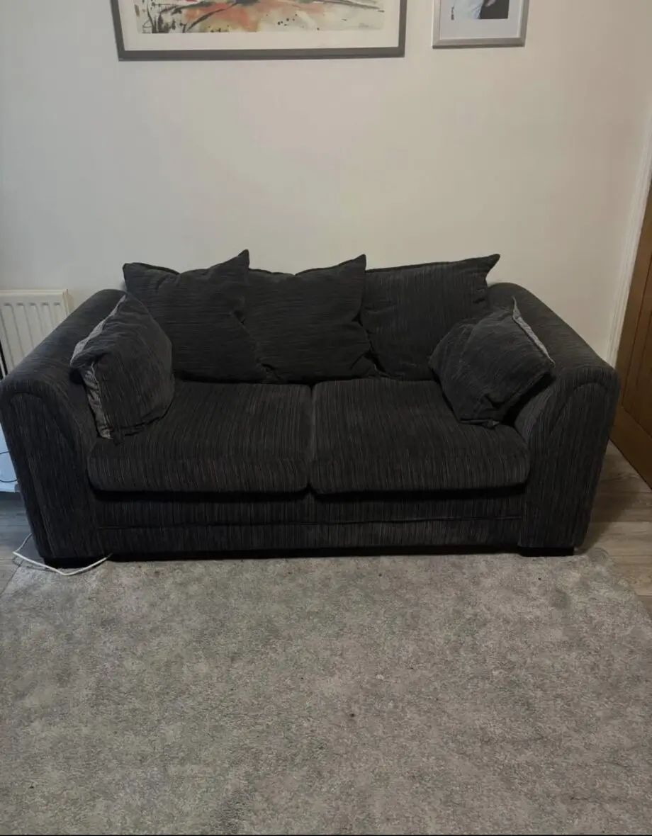 DFS Charcoal Sofa Set (Cuddle Chair with Footstool & 2 Seater)