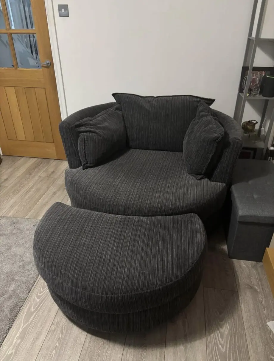 DFS Charcoal Sofa Set (Cuddle Chair with Footstool & 2 Seater)