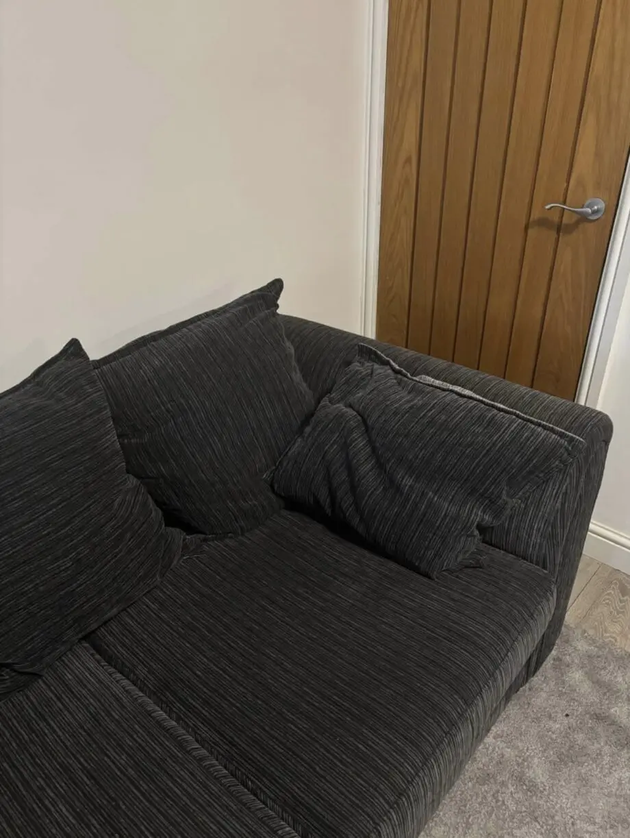 DFS Charcoal Sofa Set (Cuddle Chair with Footstool & 2 Seater)
