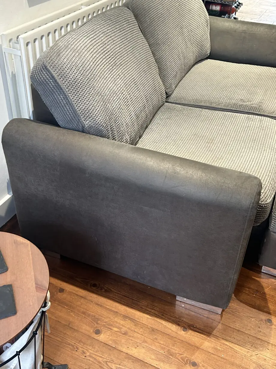 DFS grey sofa bed, footstool and cuddler chair set