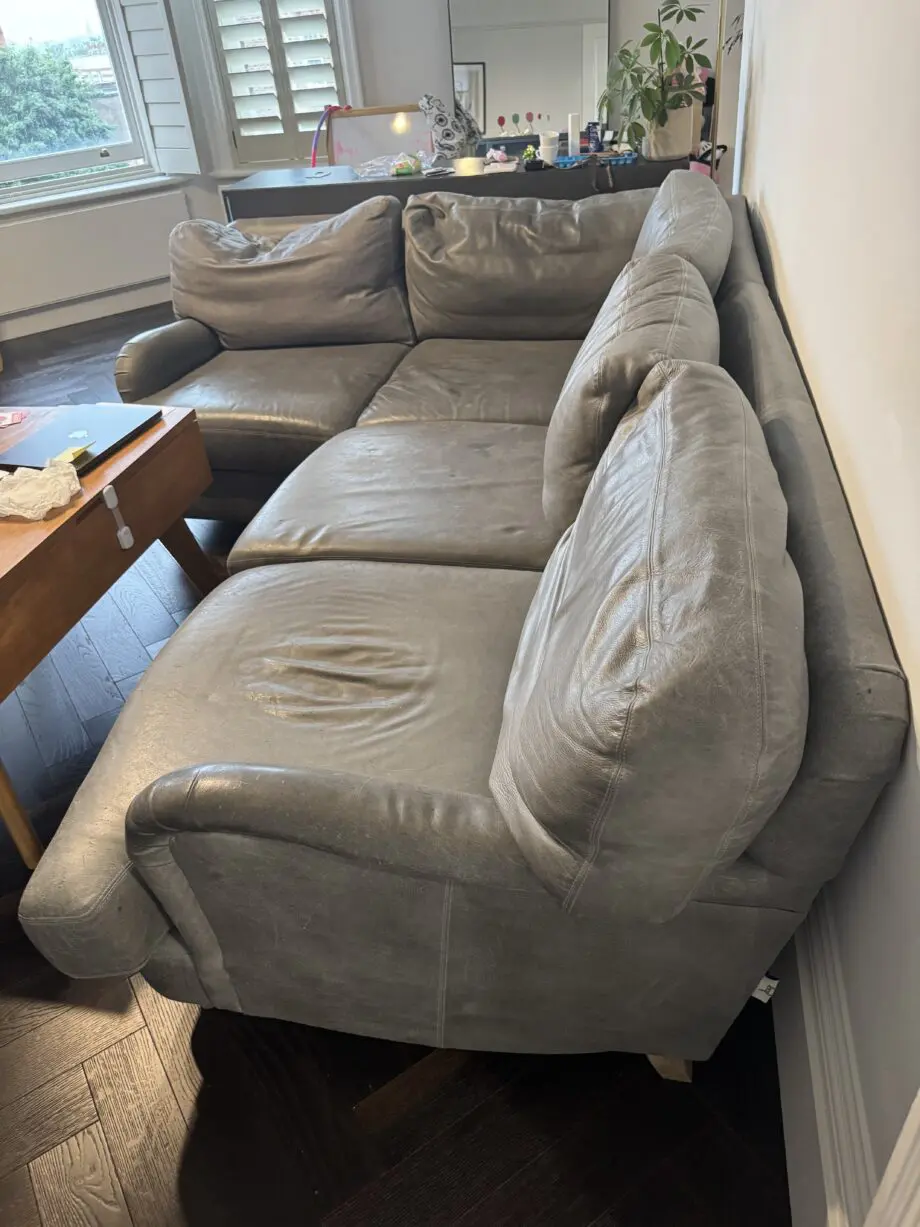 LOAF blue grey leather corner sofa