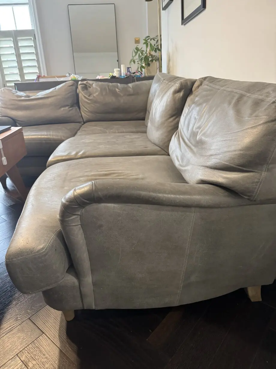 LOAF blue grey leather corner sofa