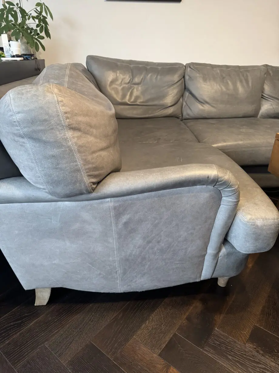 LOAF blue grey leather corner sofa