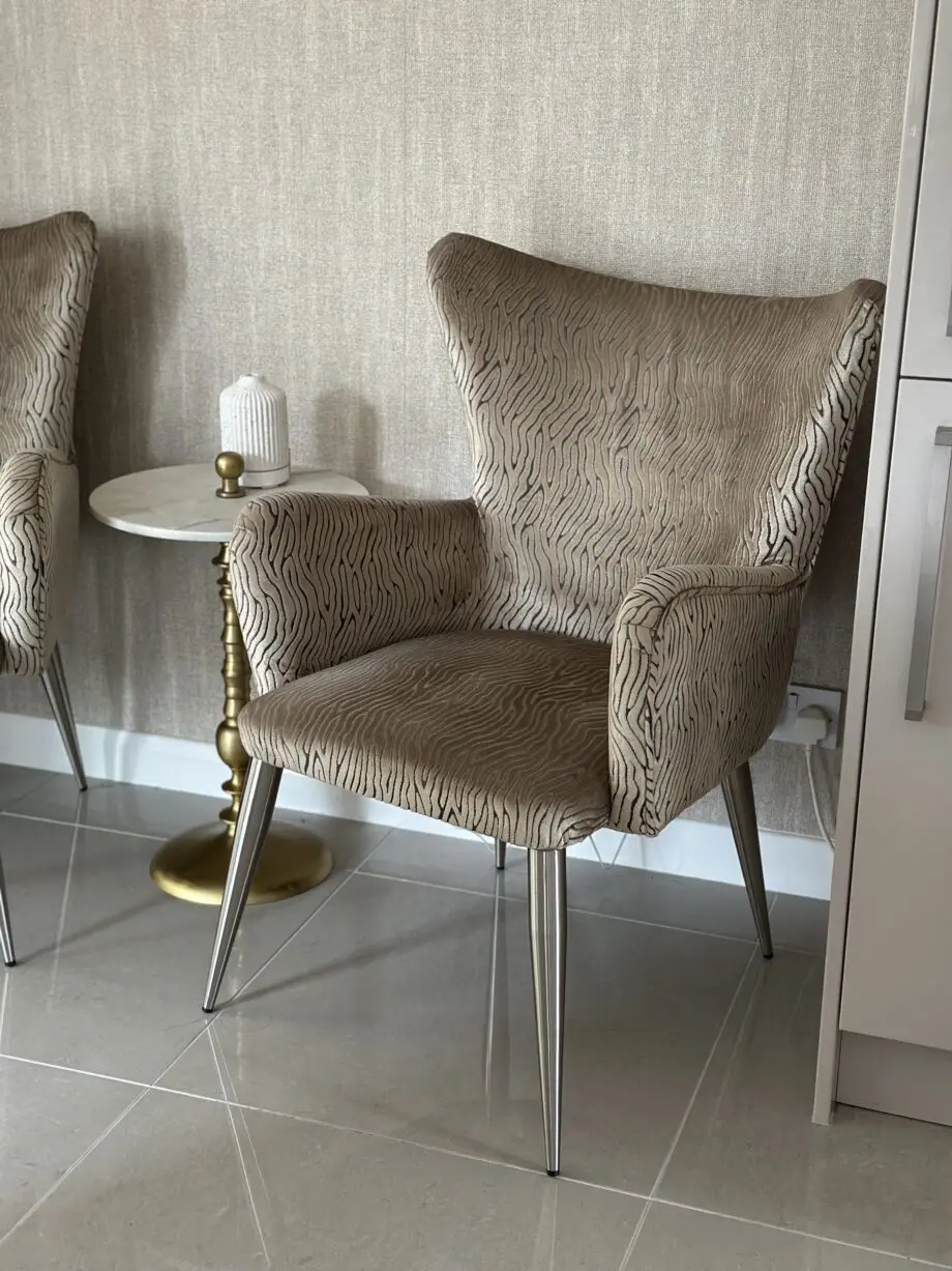 Champagne gold zebra stripe accent chairs x2