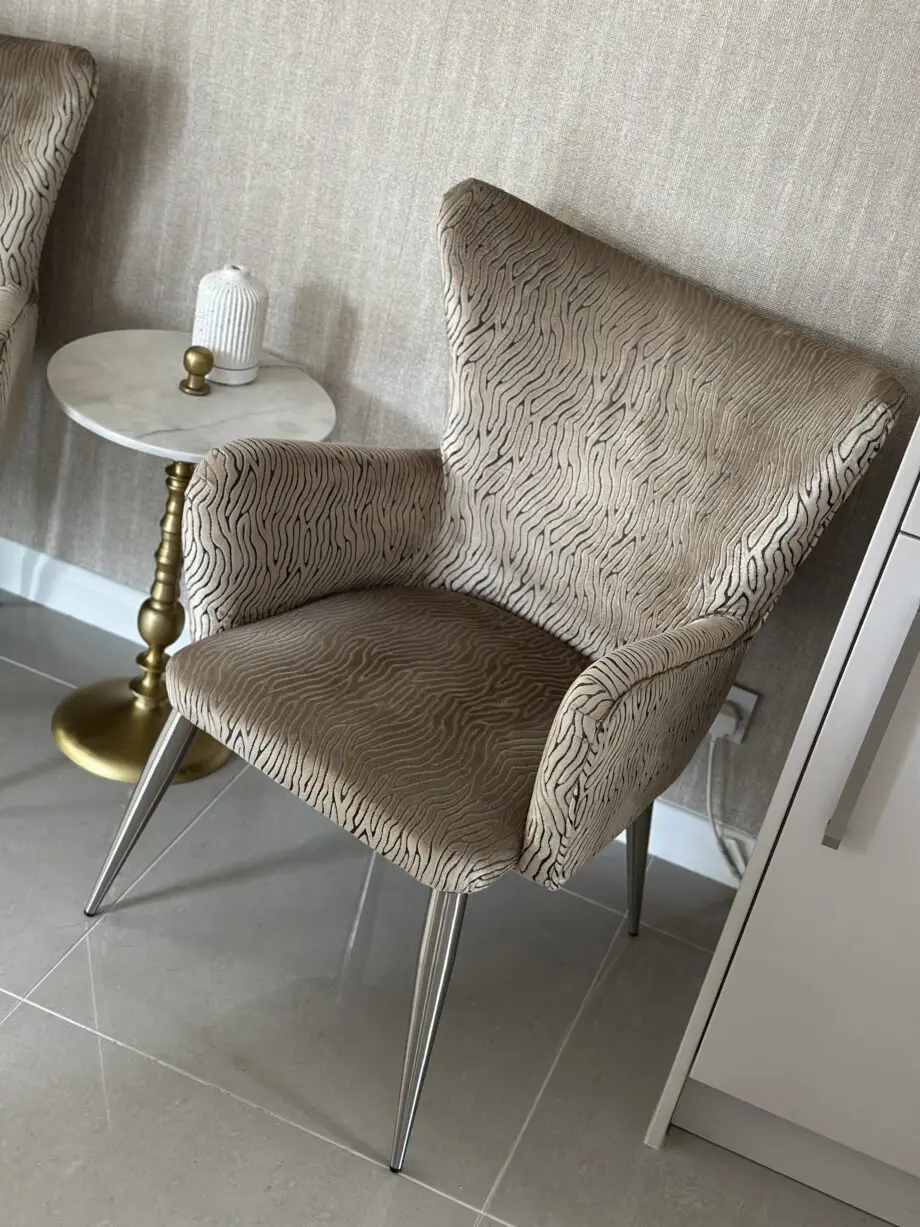 Champagne gold zebra stripe accent chairs x2