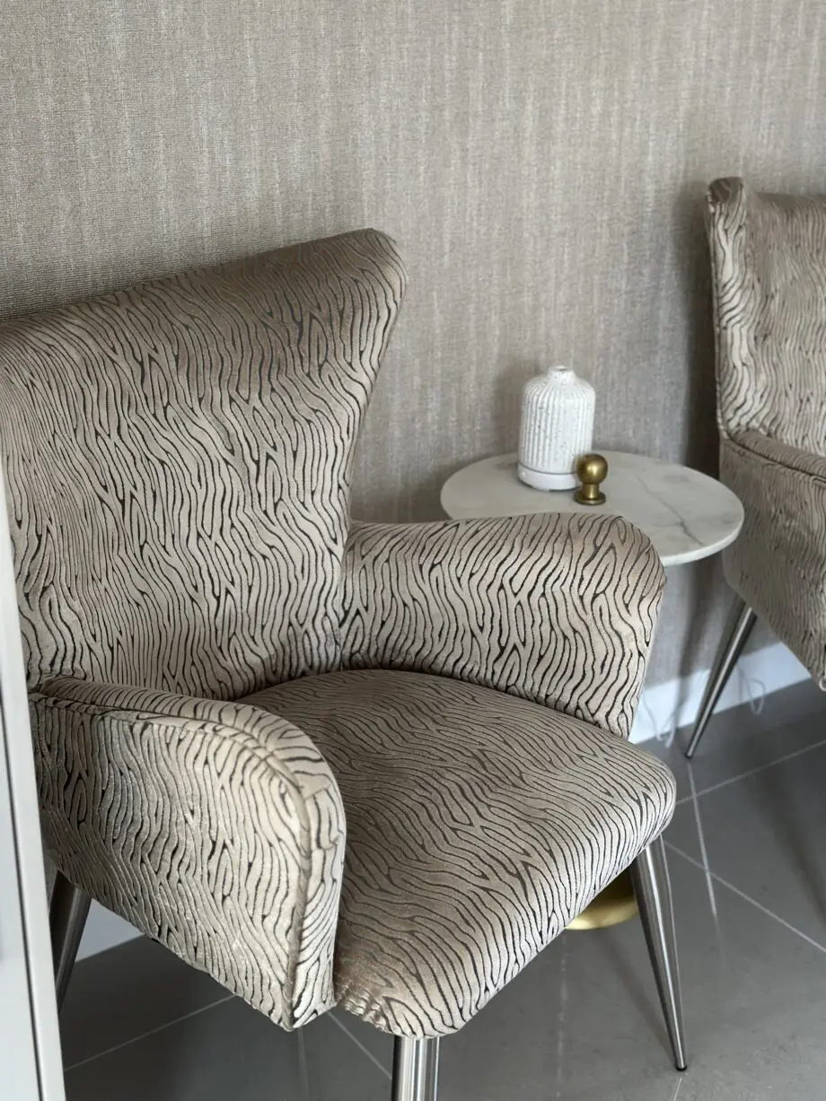Champagne gold zebra stripe accent chairs x2