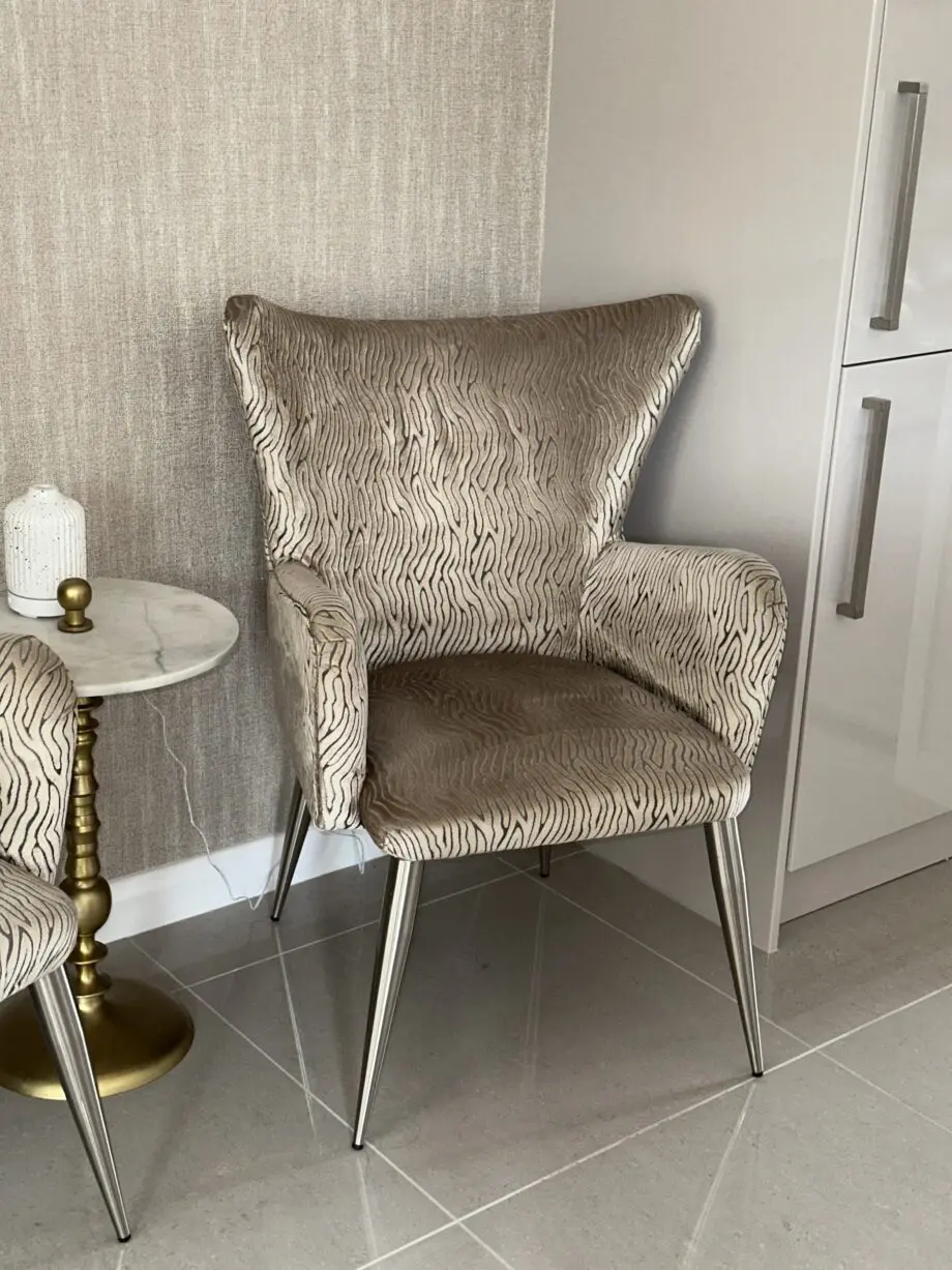 Champagne gold zebra stripe accent chairs x2