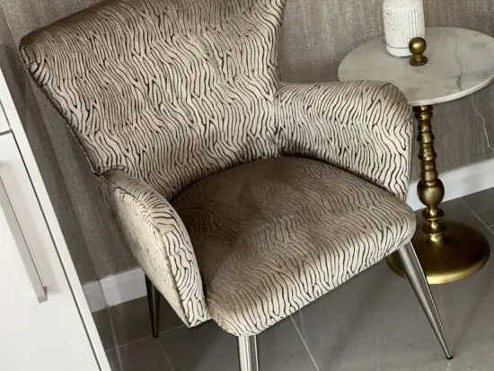 Champagne gold zebra stripe accent chairs x2
