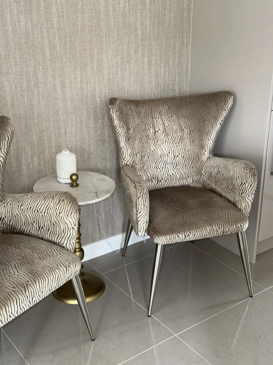 Champagne gold zebra stripe accent chairs x2