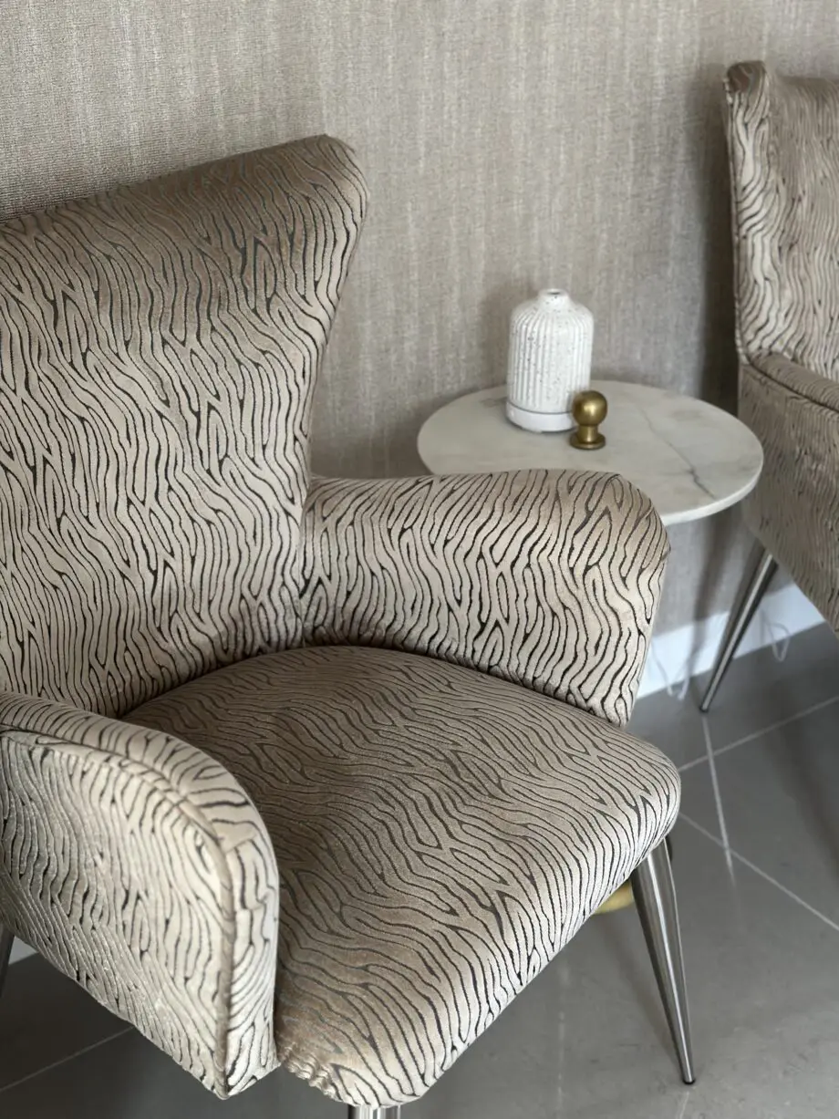 Champagne gold zebra stripe accent chairs x2