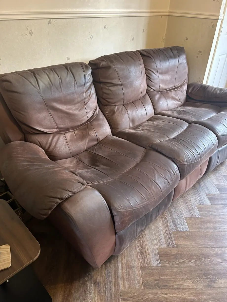 Brown 3 seater electric recliner and a manual chair
