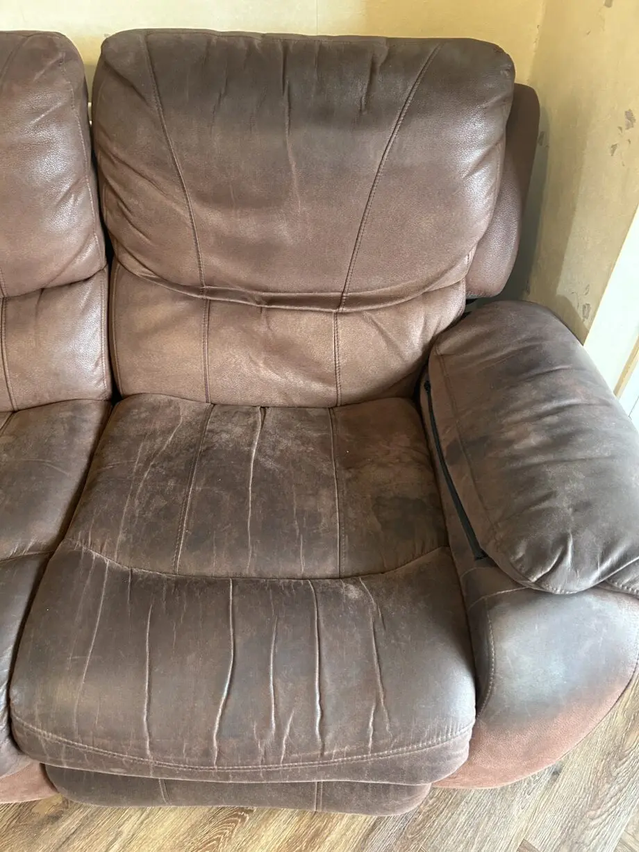 Brown 3 seater electric recliner and a manual chair