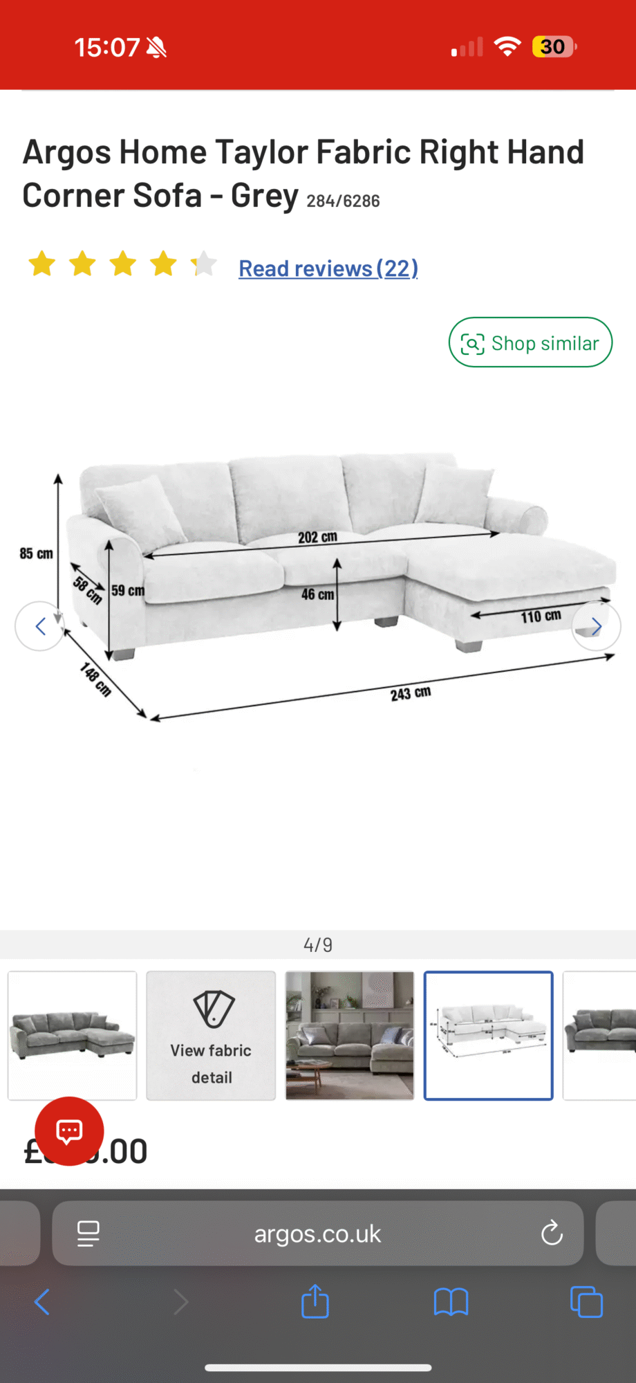 Large L Shaped Corner Grey Sofa