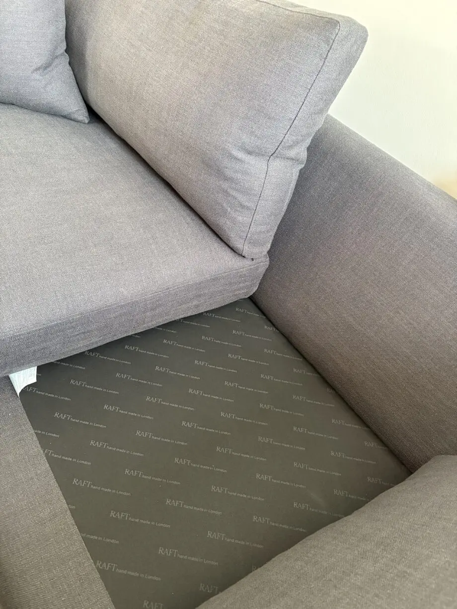 Raft anthracite linen Melrose bespoke sofa with footstool