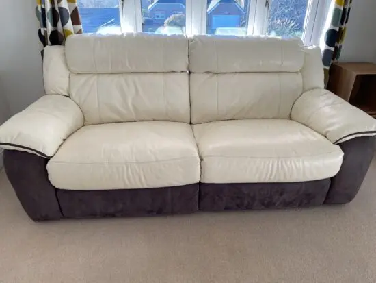 DFS 3 Seater leather Manual Recliner Sneaker White