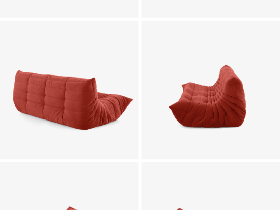 Line Roset Togo in Goya Red alcantara by Michel Ducaroy