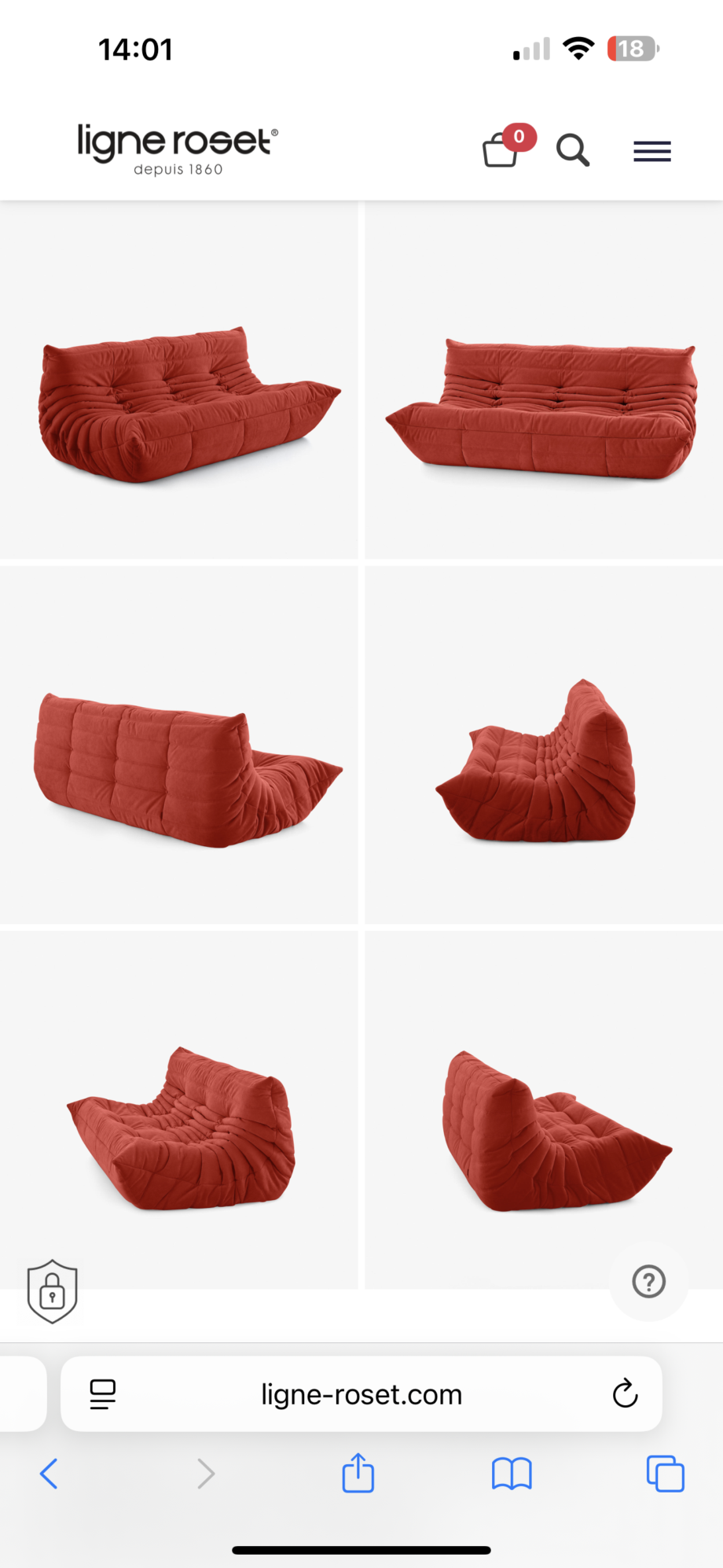 Line Roset Togo in Goya Red alcantara by Michel Ducaroy