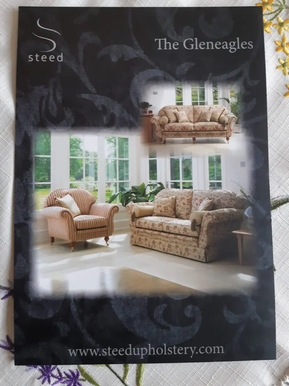 Steedupholstery patterned beige three seater sofa