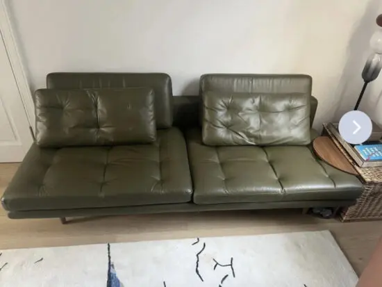 Custom-Made Olive Green Leather Sofa – Minimalist Modern Style