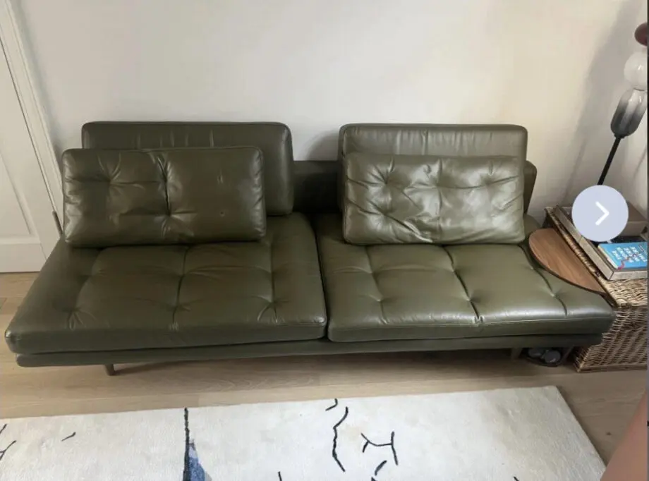 Custom-Made Olive Green Leather Sofa – Minimalist Modern Style