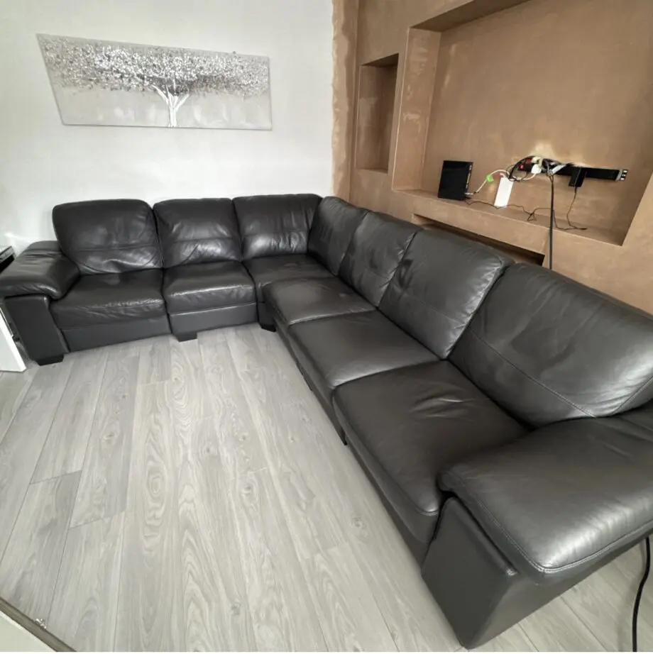 DFS real leather dark grey corner sofa