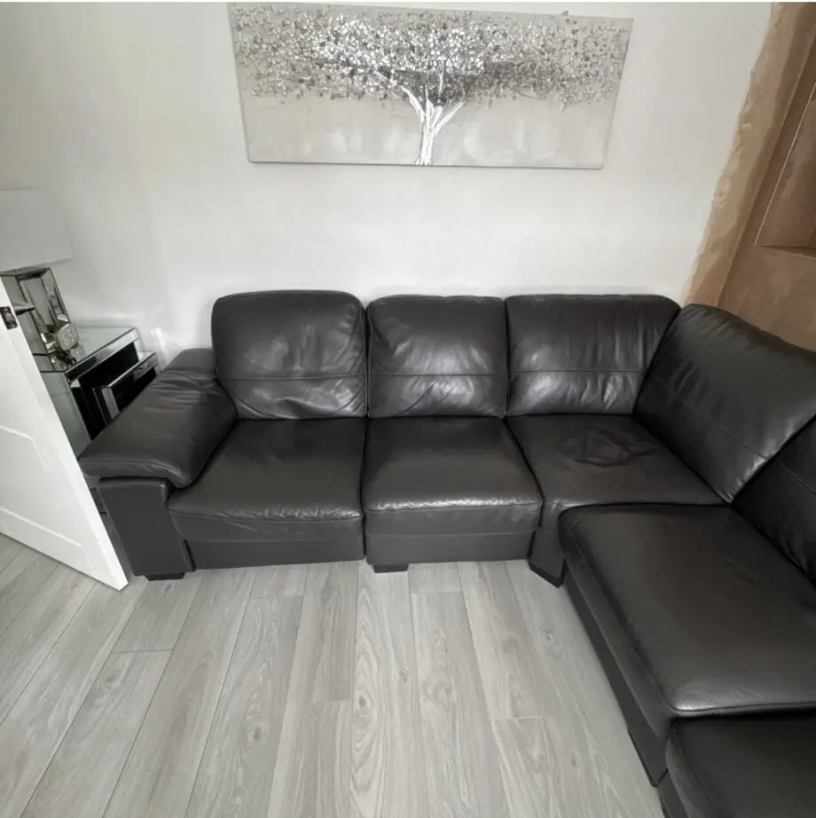 DFS real leather dark grey corner sofa