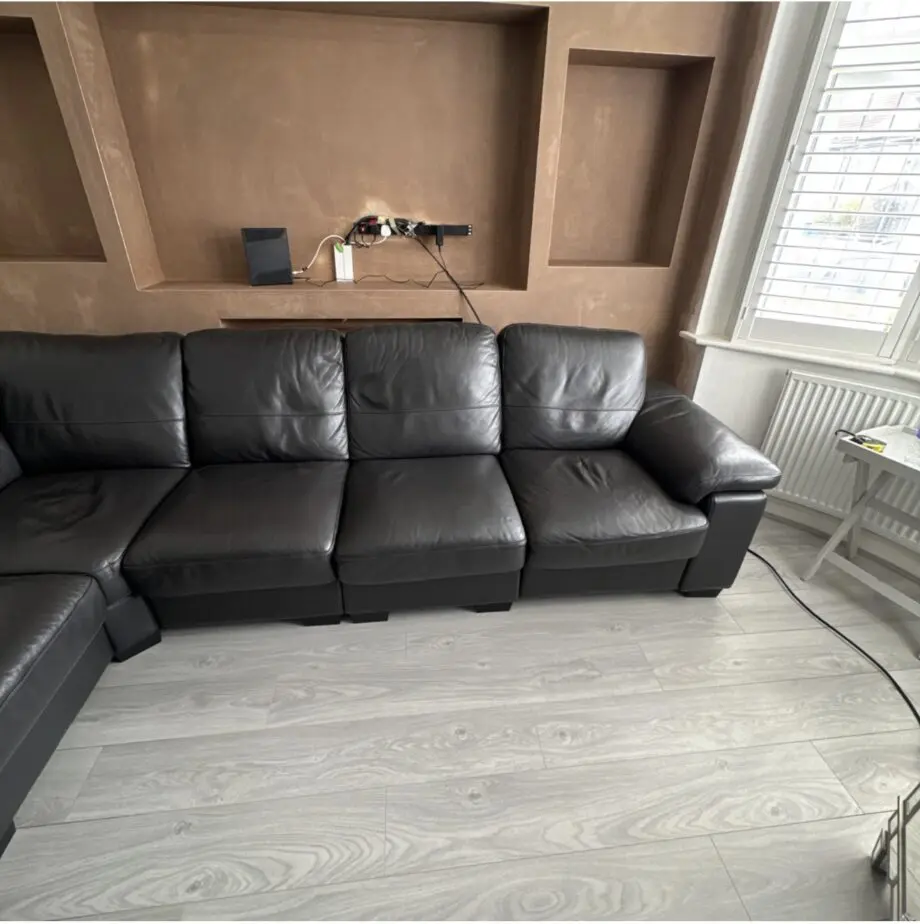 DFS real leather dark grey corner sofa
