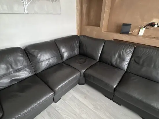 DFS real leather dark grey corner sofa