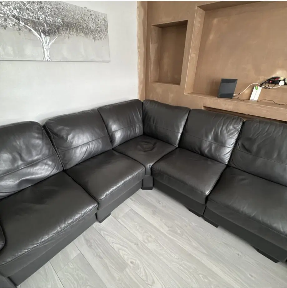 DFS real leather dark grey corner sofa
