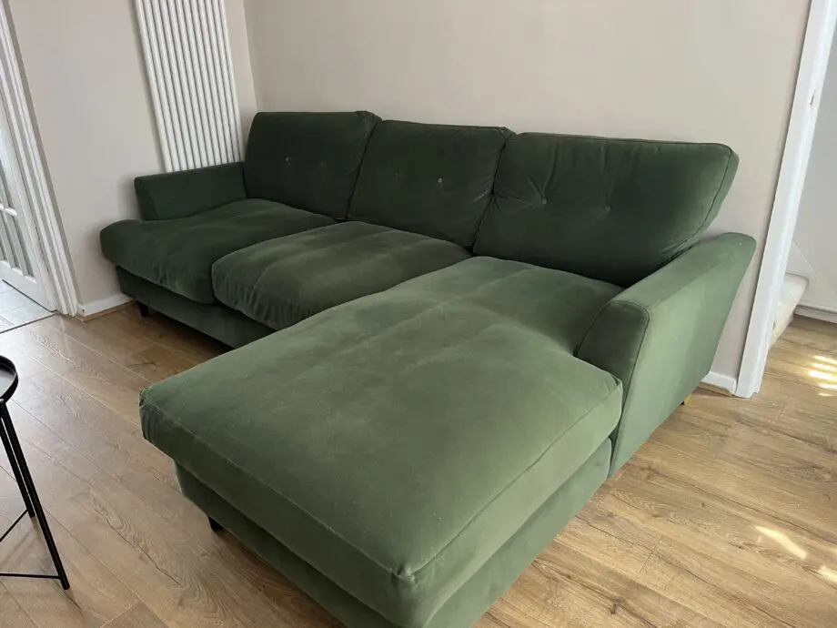 JOULES patterdale delux velvet green right hand chaise sofa