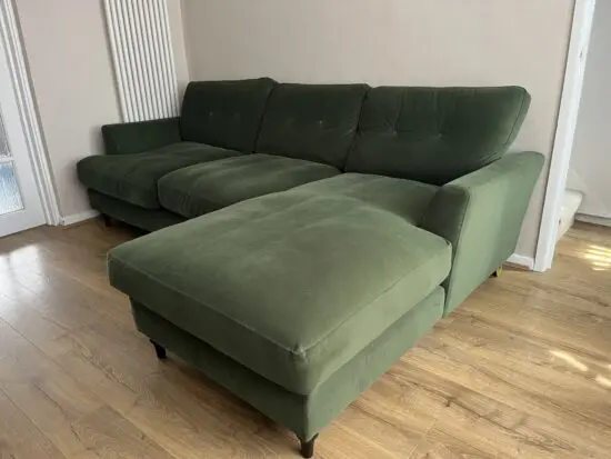 JOULES patterdale delux velvet green right hand chaise sofa