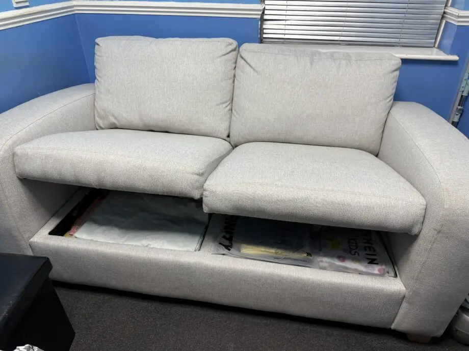 DFS Layla 2-Seater Sofa – Light Grey with Storage | Excellent Condition