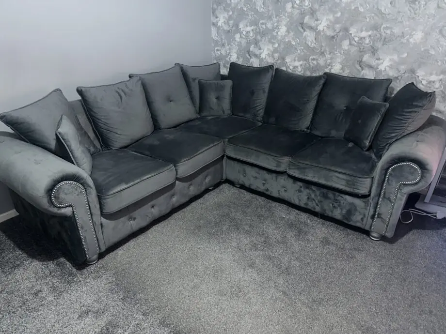 1x (Grey) Ashwin Plush Velvet Luxury Corner Sofa