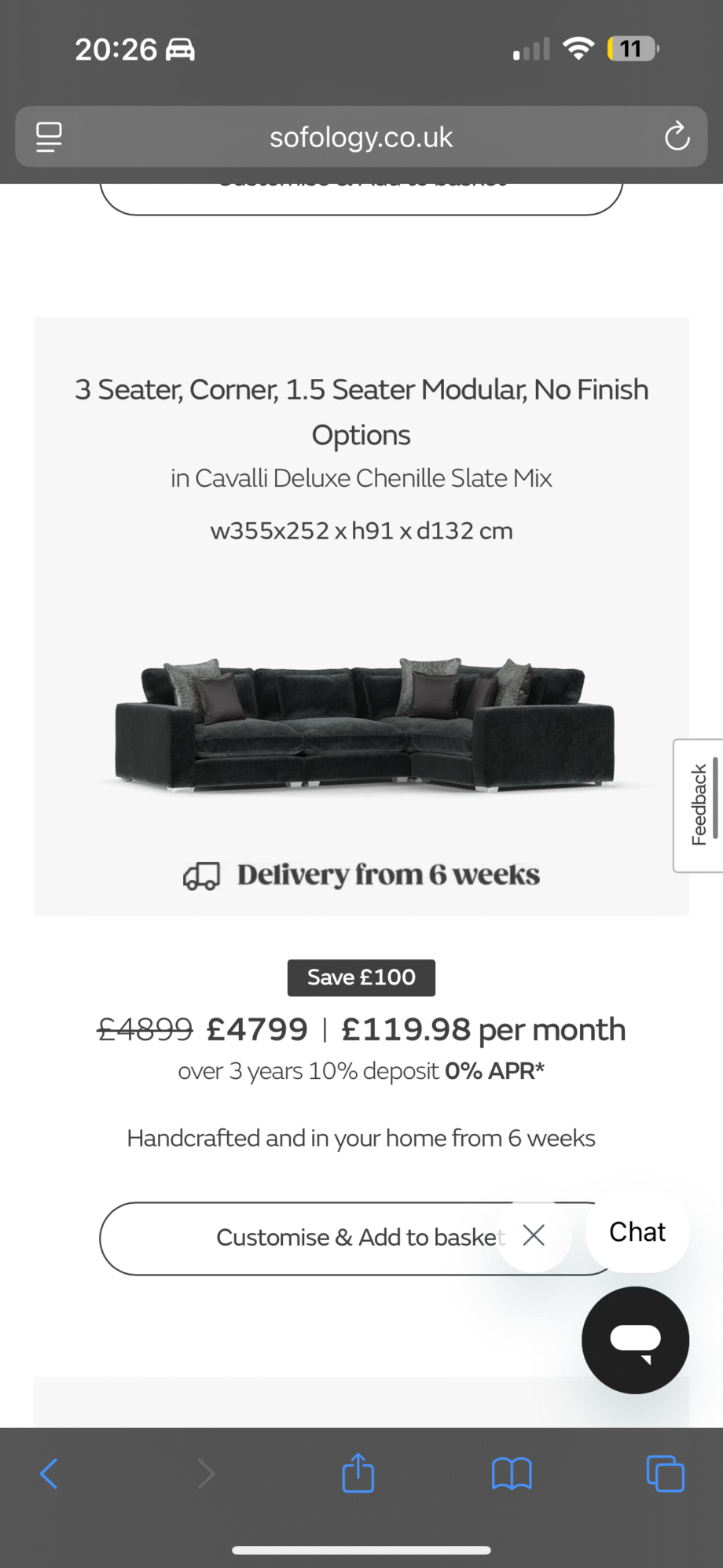 Sofology 3 Corner Sofa - Demin