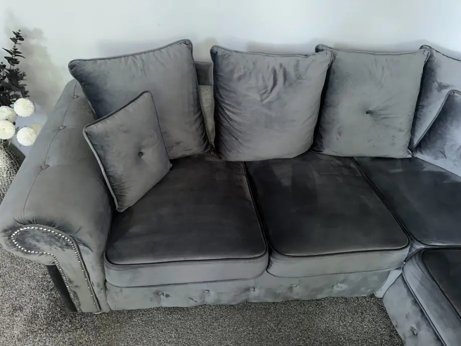 1x (Grey) Ashwin Plush Velvet Luxury Corner Sofa