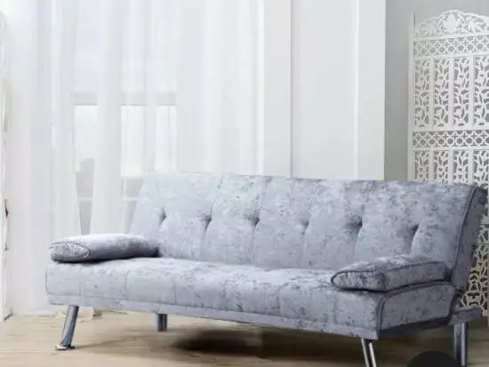 Italian Designer Crush Velvet Style Sofa Bed with Chrome Legs