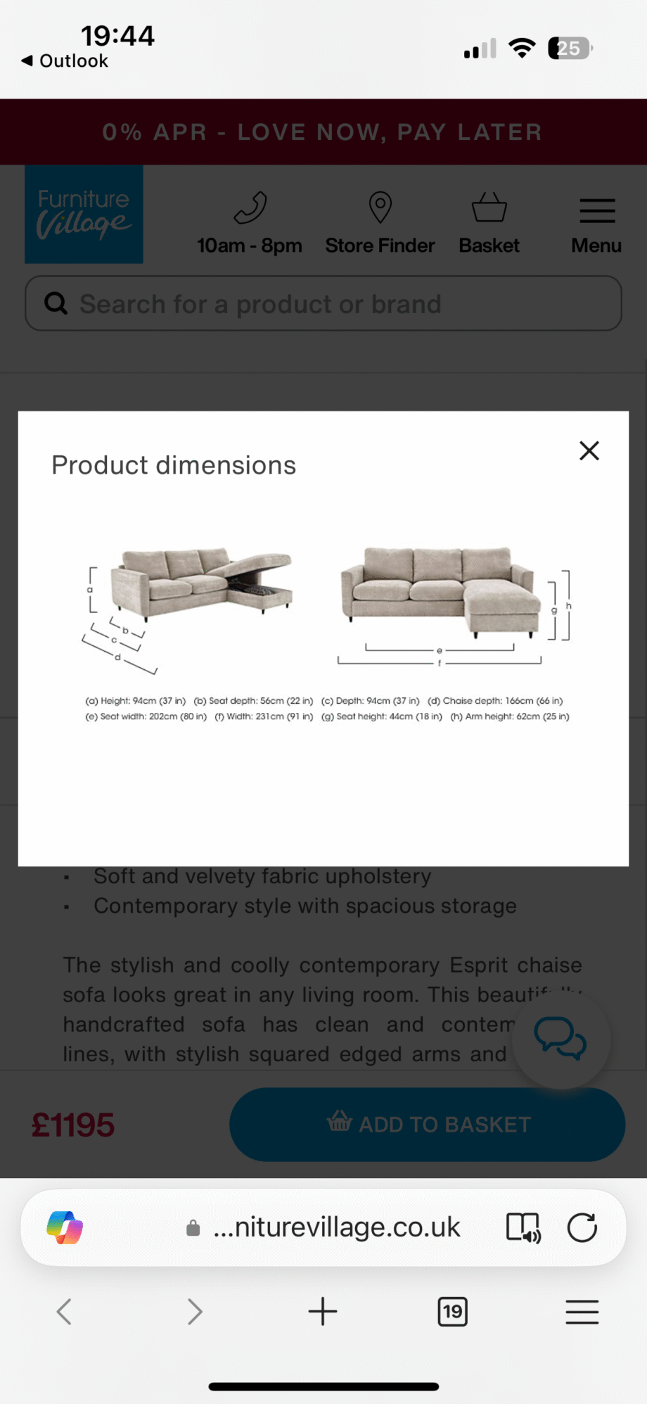 Esprit Fabric Corner Chaise with Storage