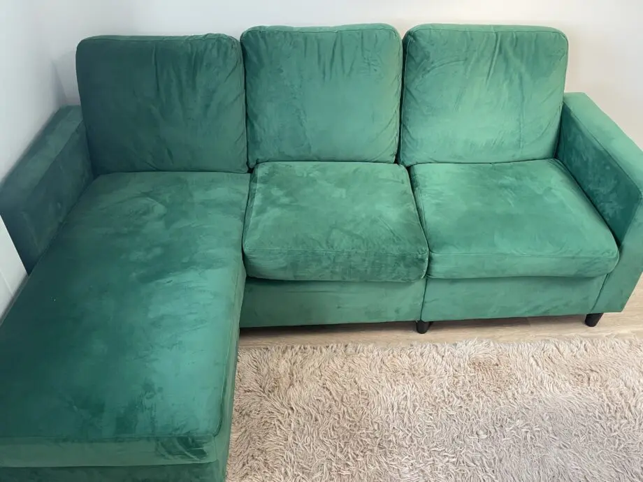 Green velour corner sofa, left or right