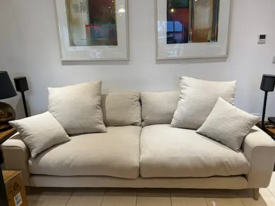 Large Loaf Strudel Sofa In Jute Vintage linen, with 2 x Jumbo Scatter cushions in Jute Vintage Linen, 2 x Classic scatter cushions in Jute Vintage Linen and transferable Accidental Damage and accidental staining insurance (valid until June 2026)