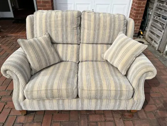 Parker Knoll 2 seat settee beige/duck egg blue stripe