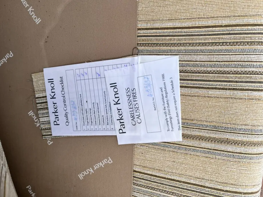 Parker Knoll 2 seat settee beige/duck egg blue stripe