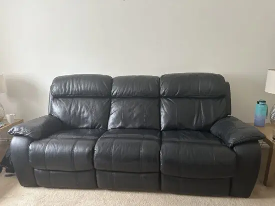 Black Furniture village 3 seater recliner black leather sofa