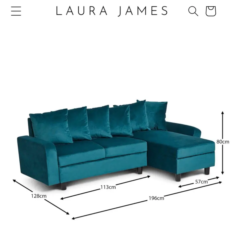 Laura James Tracy Corner Sofa in Teal - Velvet