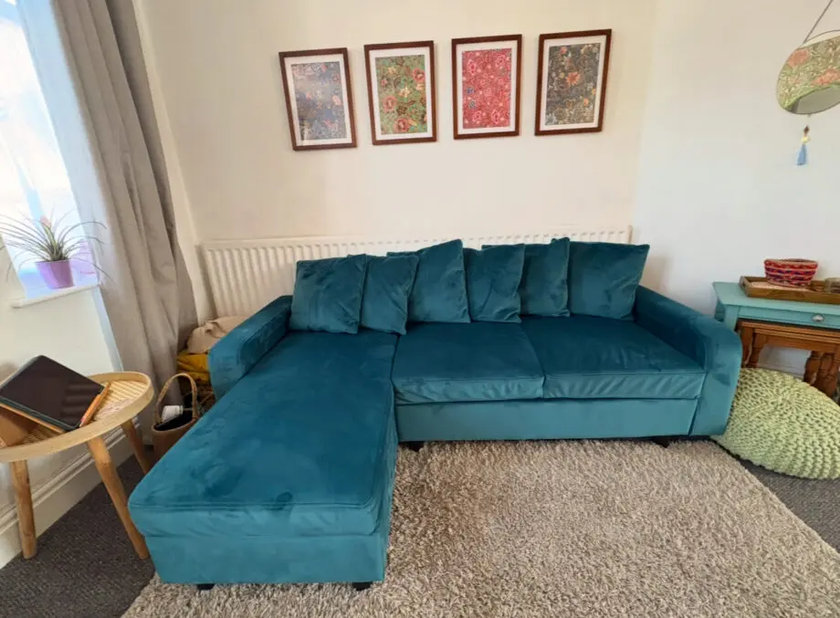 Laura James Tracy Corner Sofa in Teal - Velvet