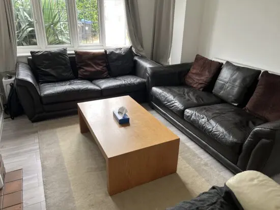 2x Brown Leather 3-Seater Sofa