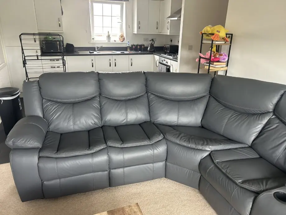 Grey Leather Electric Reclining Corner Sofa