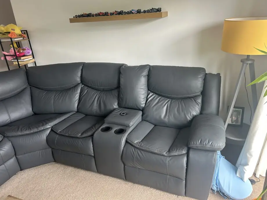 Grey Leather Electric Reclining Corner Sofa